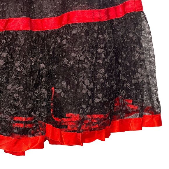 Vintage 50s Size Small Black Lace Can Can Crinoline Half Slip Womens Red Ribbon - Picture 8 of 8